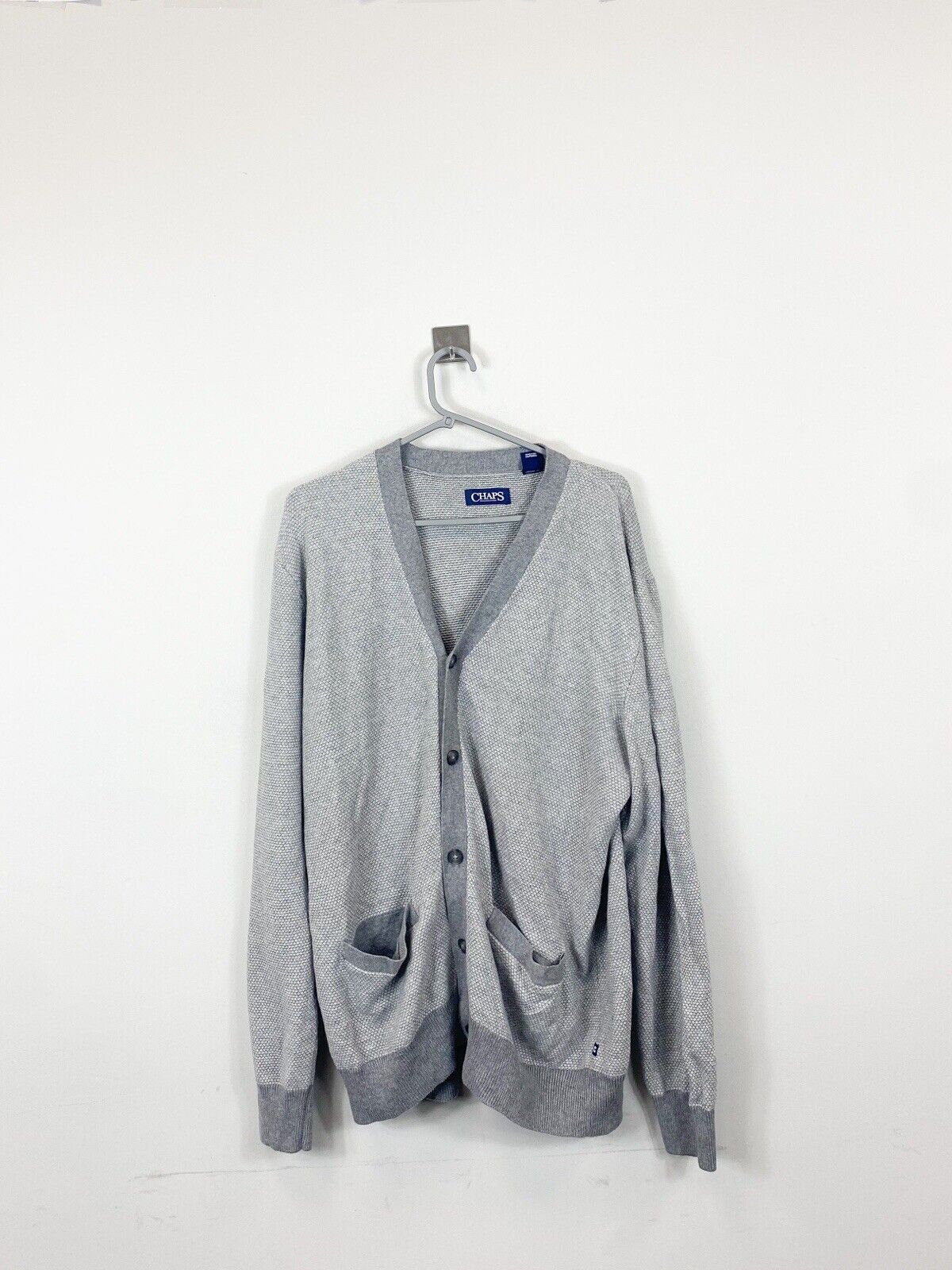 Chaps Buttoned Long Sleeve Cardigan Grey Mens L