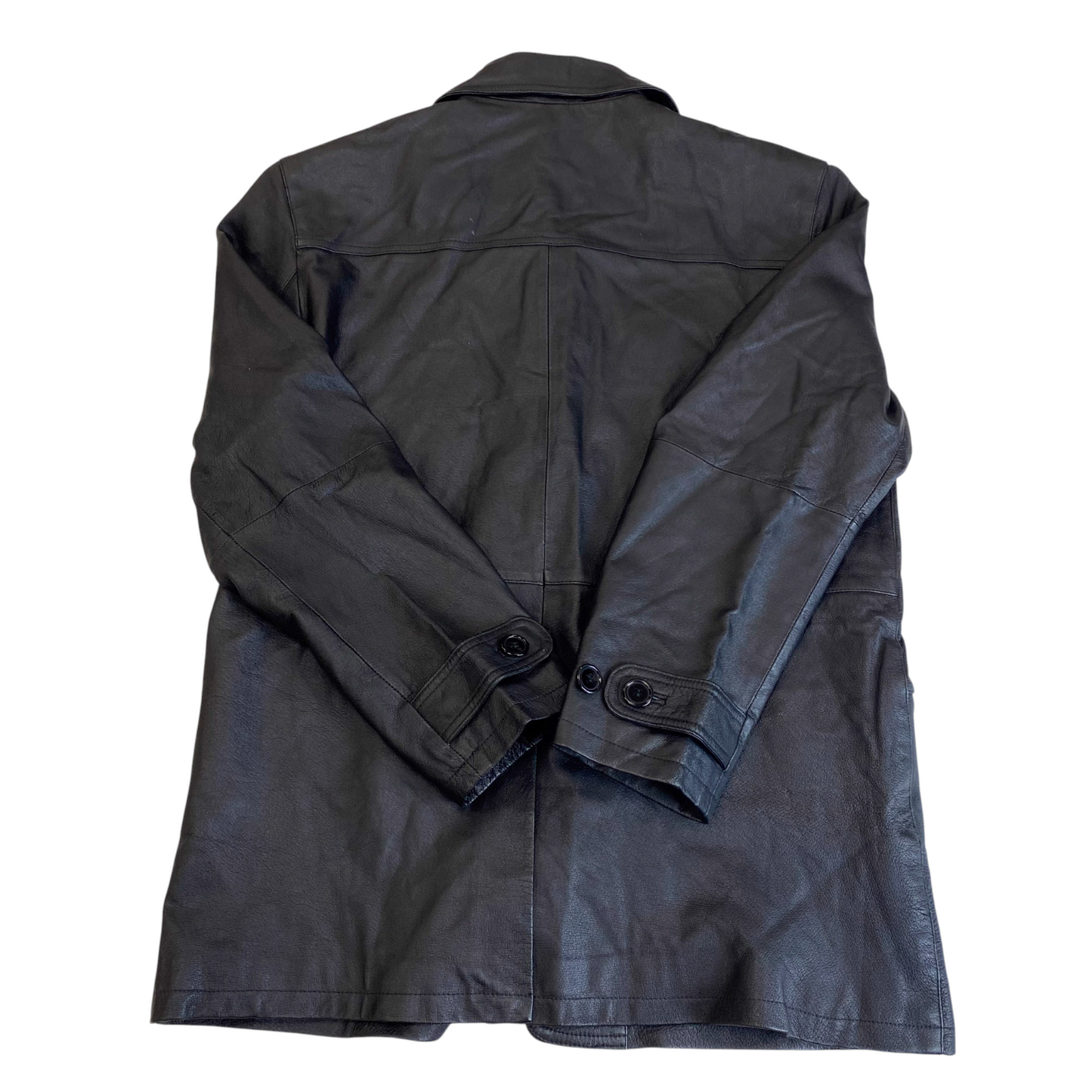 Milan Jacket Mens L Black Genuine Leather Long Sleeve Collared Button Front