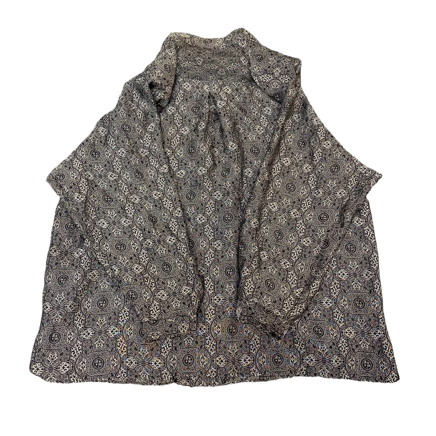 Fitme Shirt Top Womens L Black Grey Geo Print Long Sleeve Collared Button Front