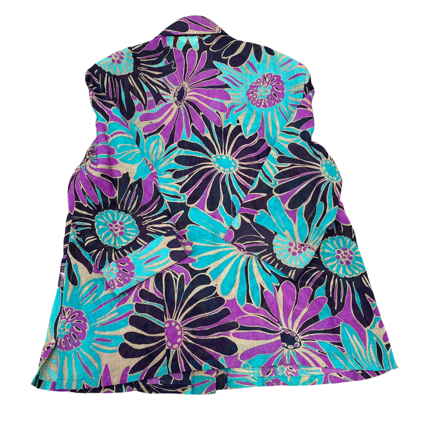 Women Shirt Top M Multi Floral Half Sleeve Collared Classic Outdoor Button Down