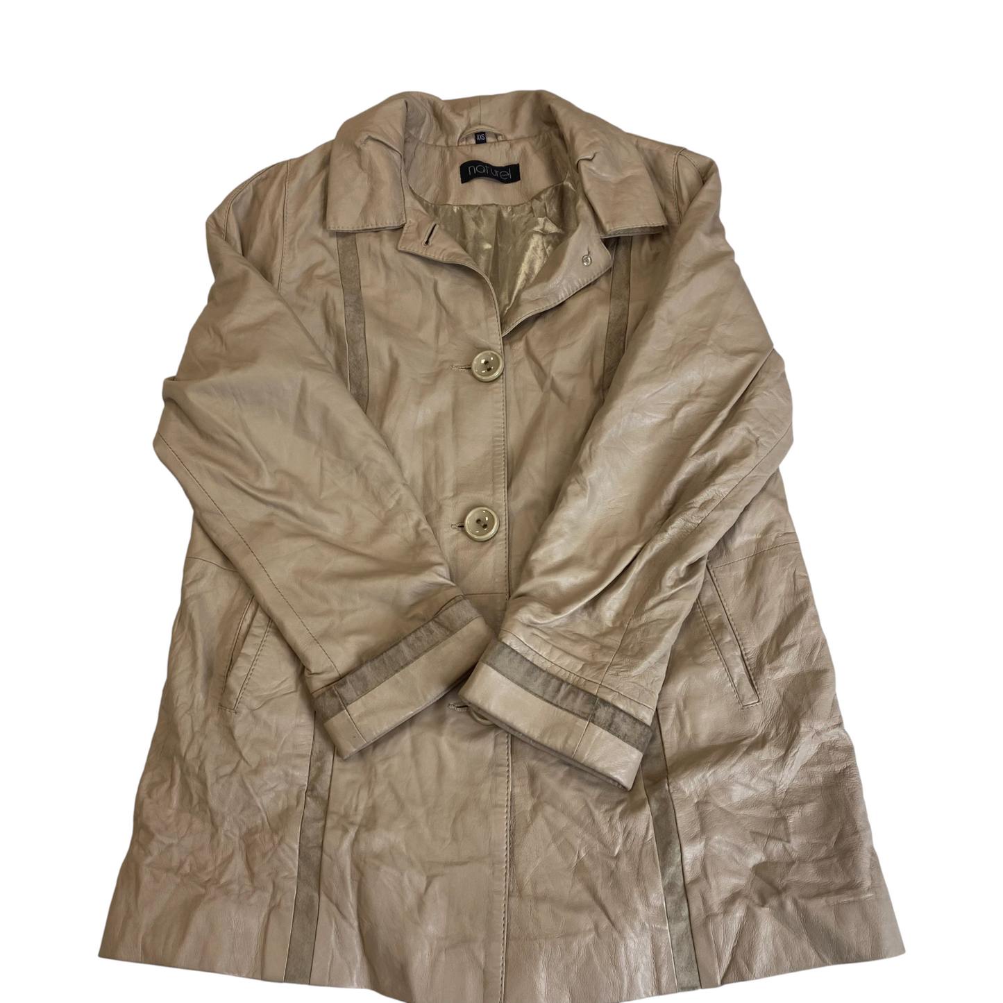 Jacket Womens M Grey Genuine Leather Pockets Long Sleeve Button Front Outdoor