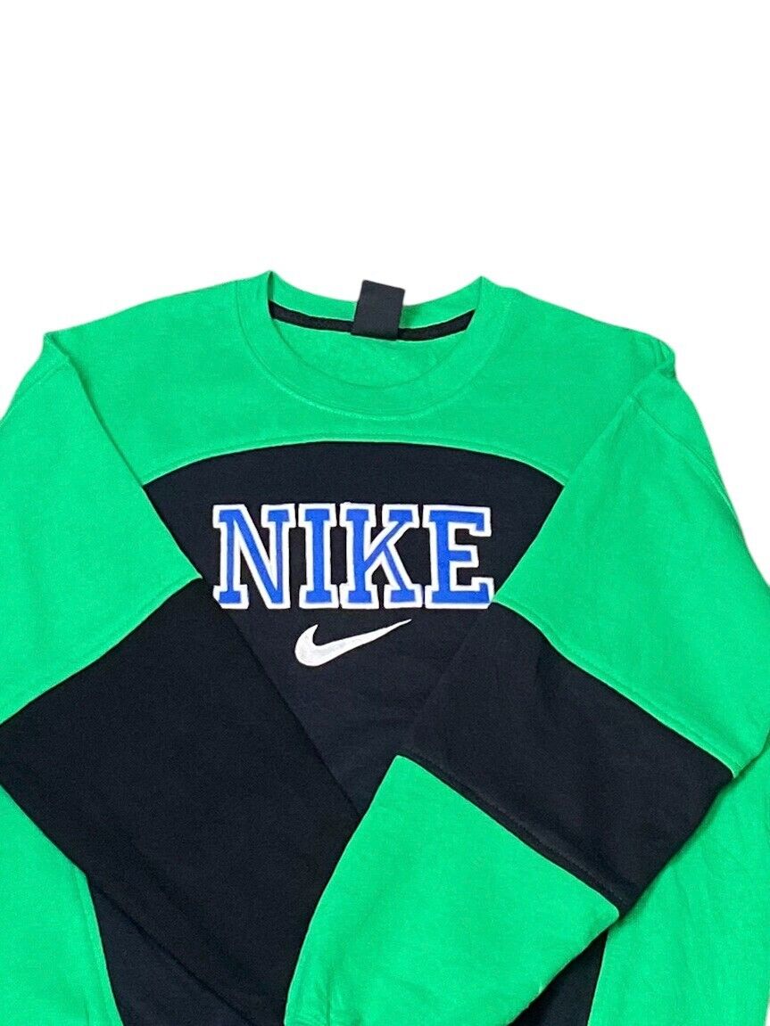 Nike Reworked Sweatshirt Mens Medium Green Black Spellout Logo Crew Neck Vtg Y2K