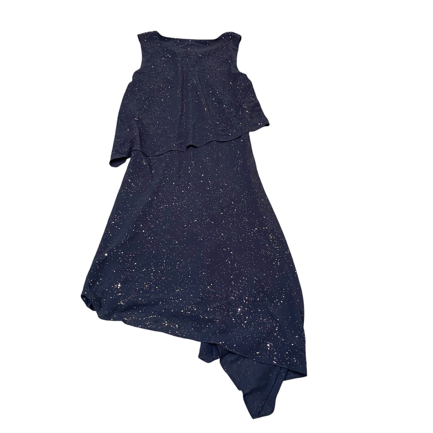 C RSVP Cocktail Dress Womens S Blue Sequin Sleeveless Asymmetrical Hem Pullover