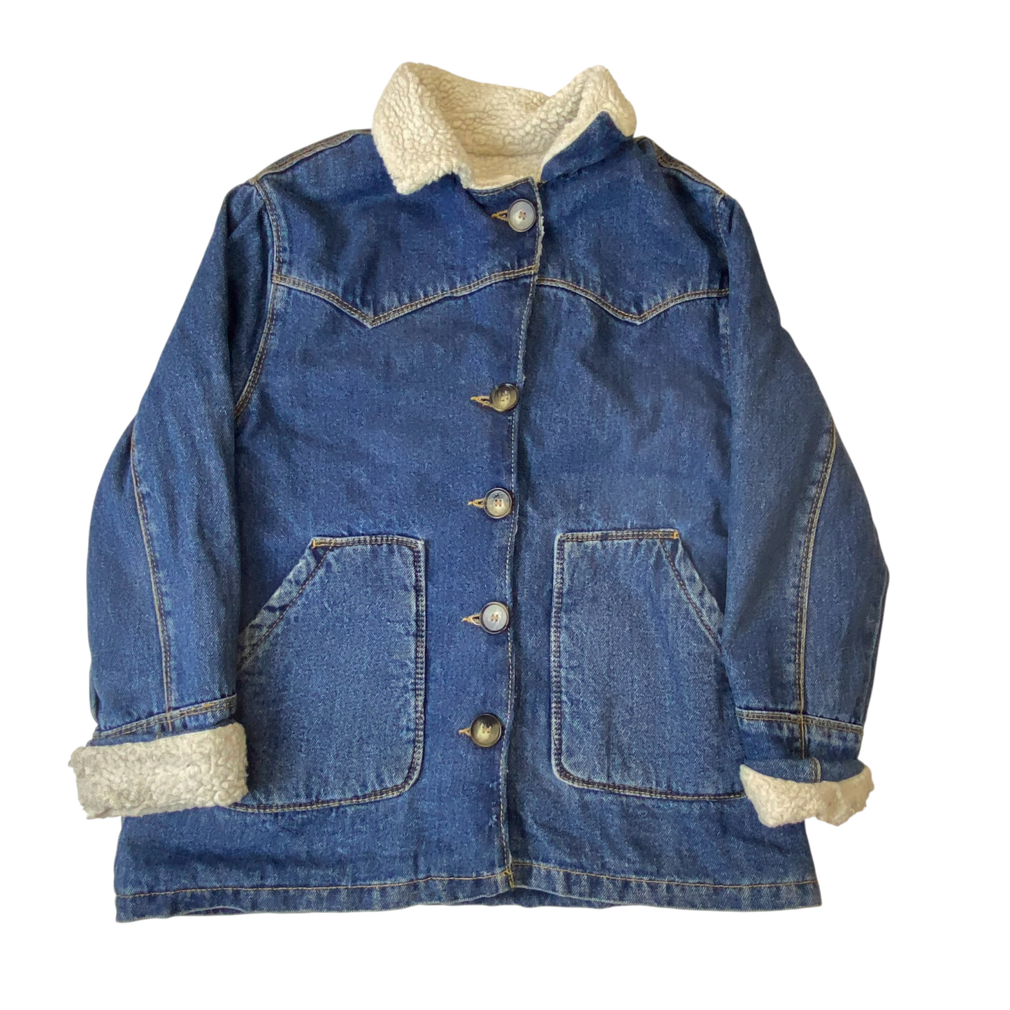 Zara Denim Jacket Kids 10 Blue Sherpa Lined Long Sleeve Collared Button Front