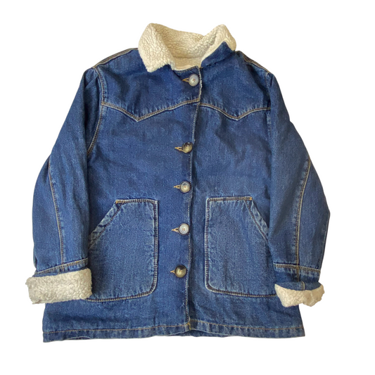 Zara Denim Jacket Kids 10 Blue Sherpa Lined Long Sleeve Collared Button Front