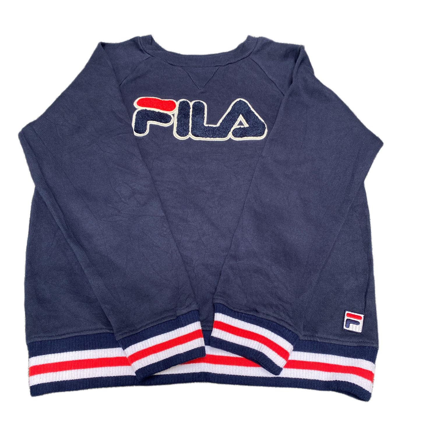 Fila Sweatshirt Womens Medium Navy Spell Out Embroidered Logo Raglan Sleeve