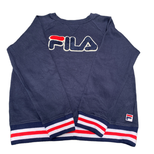 Fila Sweatshirt Womens Medium Navy Spell Out Embroidered Logo Raglan Sleeve