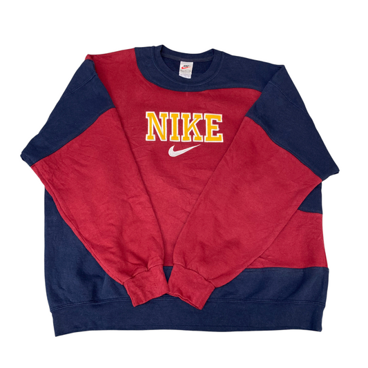Nike Reworked Sweatshirt Mens XL Red Blue Embroidered Spellout Logo Vintage Y2K