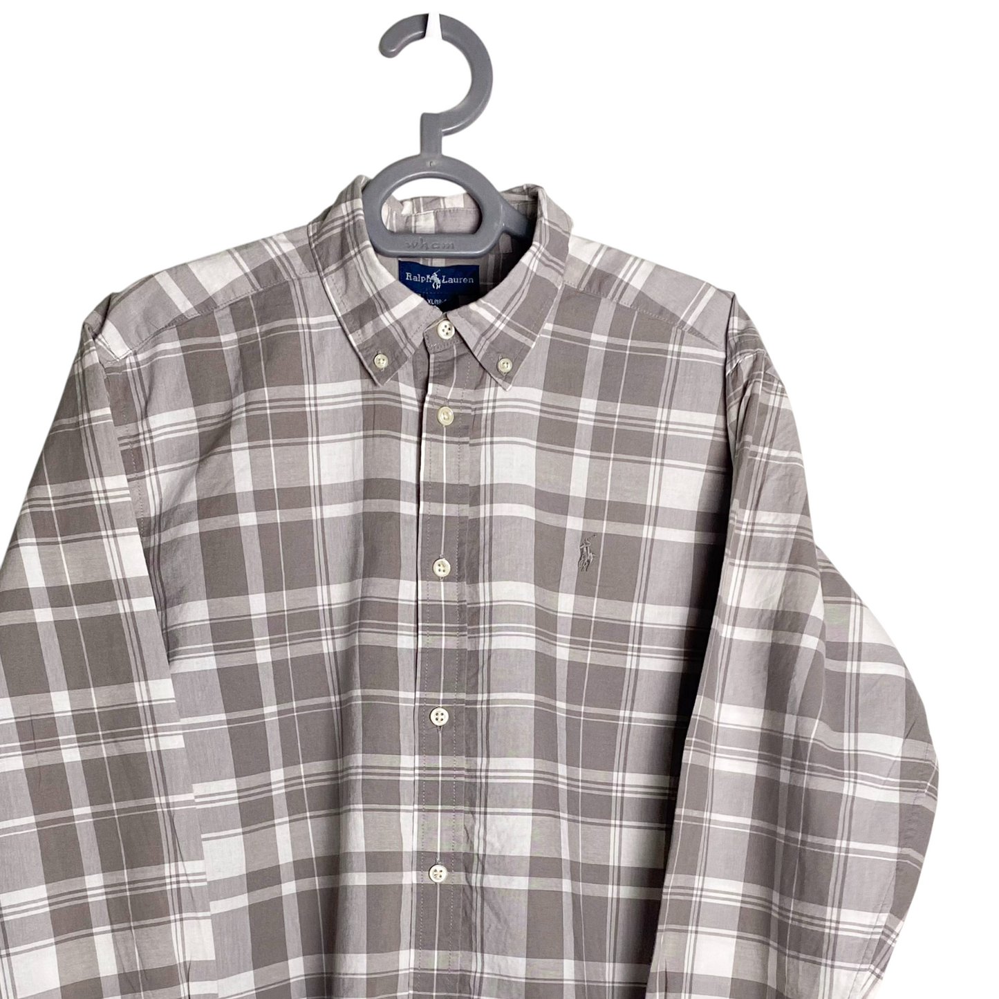 Ralph Lauren Shirt Womens XL Grey Plaid Long Sleeve Small Grey Polo Pony Logo