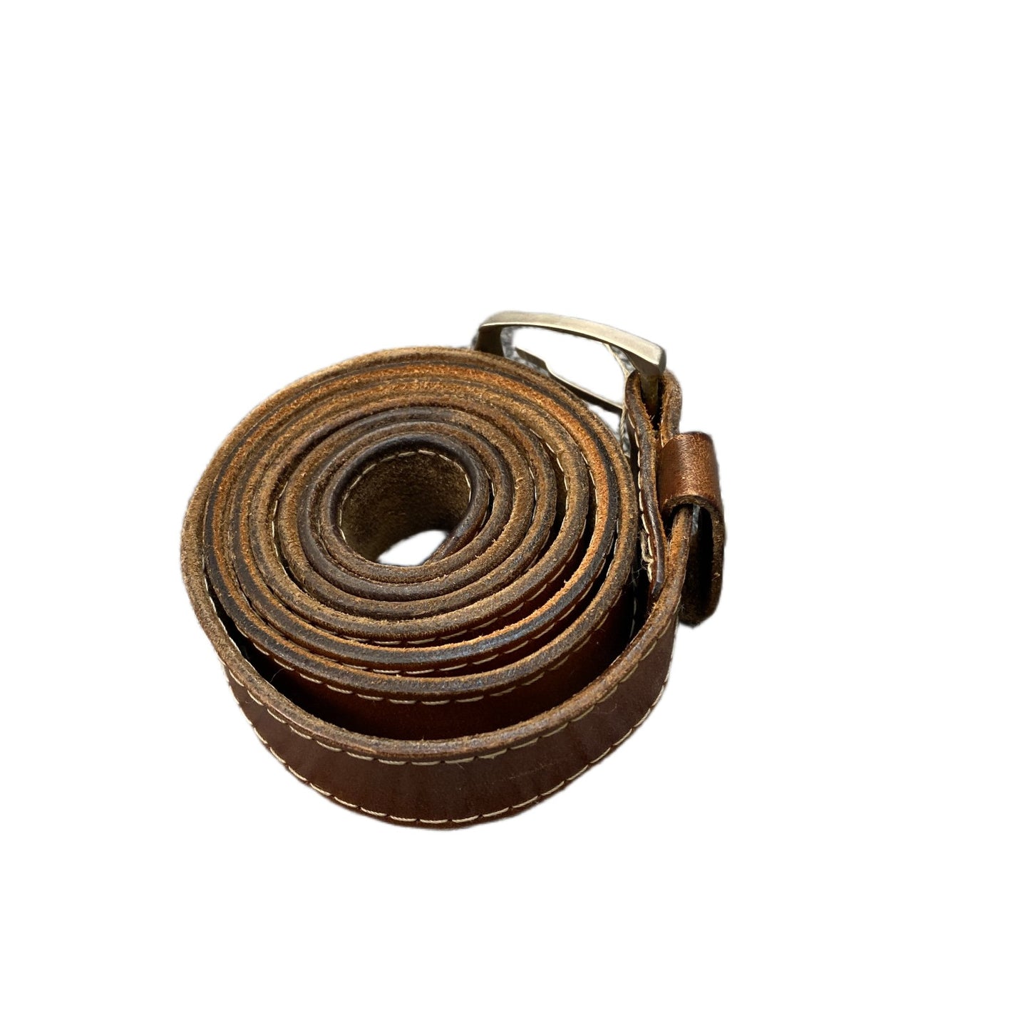 Waist Belt Mens Rugged Brown Leather Adjustable Silver Pin Buckle 44.5 Inches