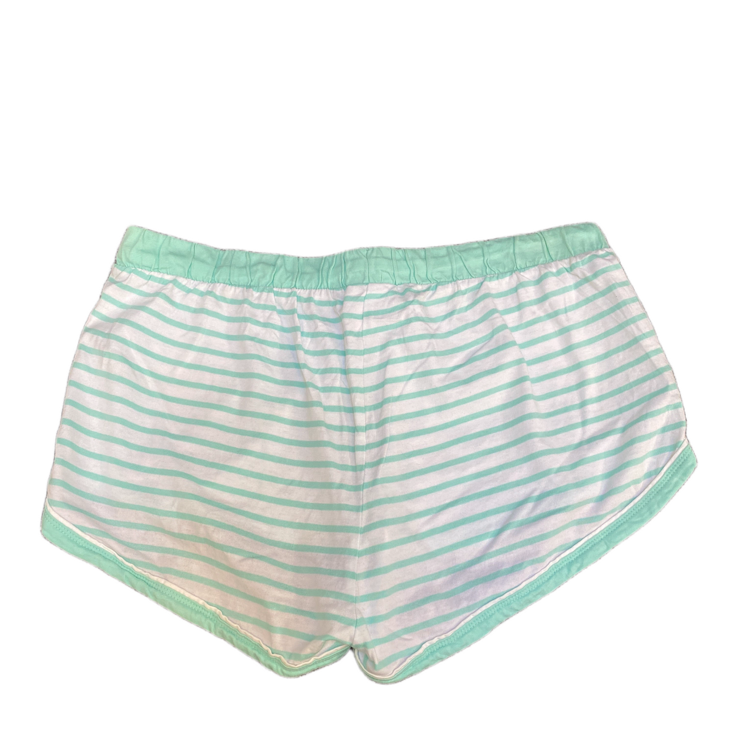 Running Sprinter Shorts Womens L 32" Waist Green White Striped Gym Dolphin Hem