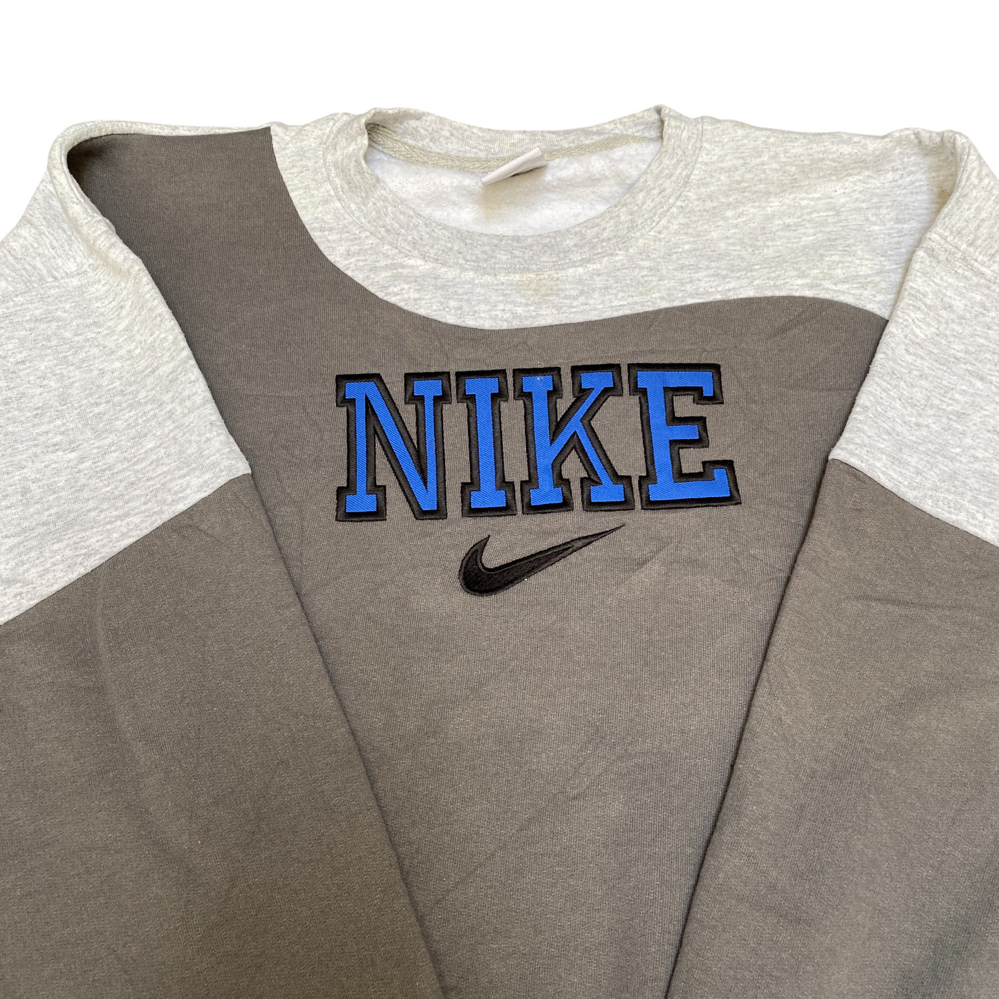Nike Reworked Sweatshirt Men XL Brown Grey Embroidered Spellout Logo Vintage Y2K