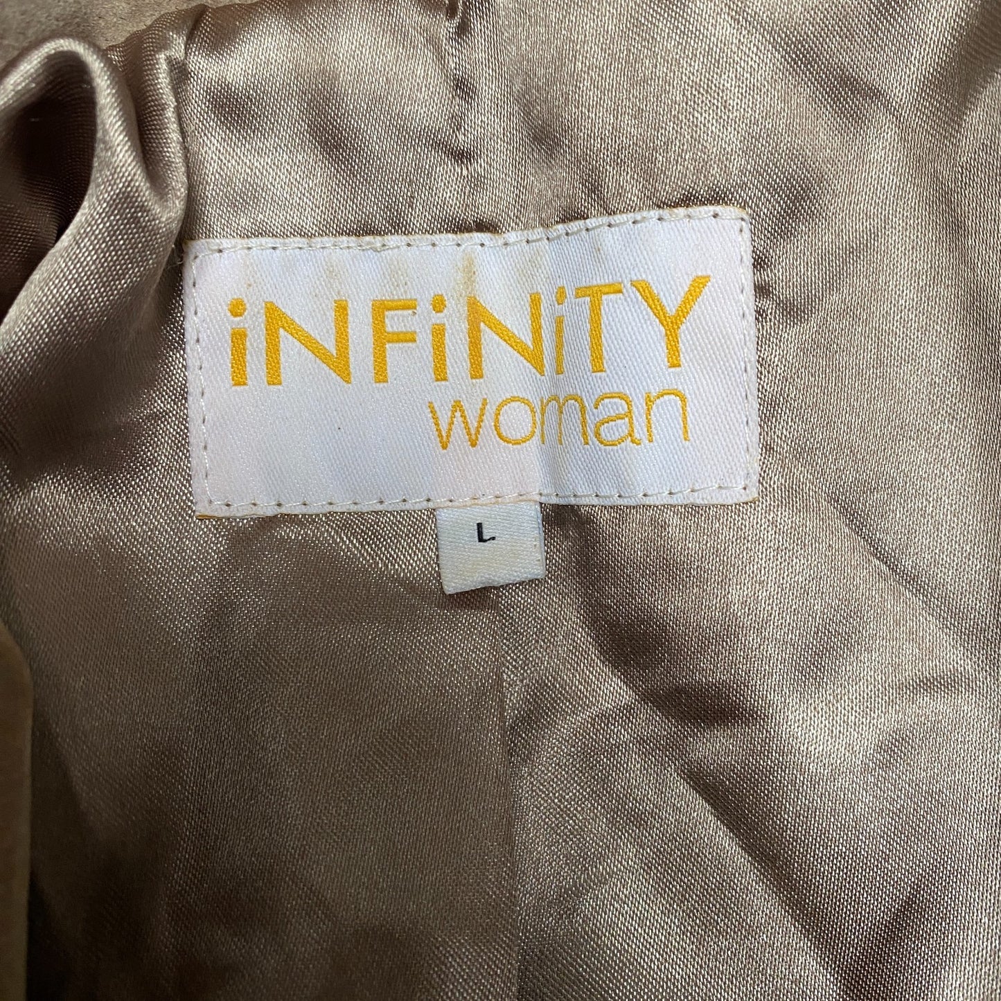 Infinity Suede Leather Blazer Jacket Womens L Beige Notch Lapel Single Breasted