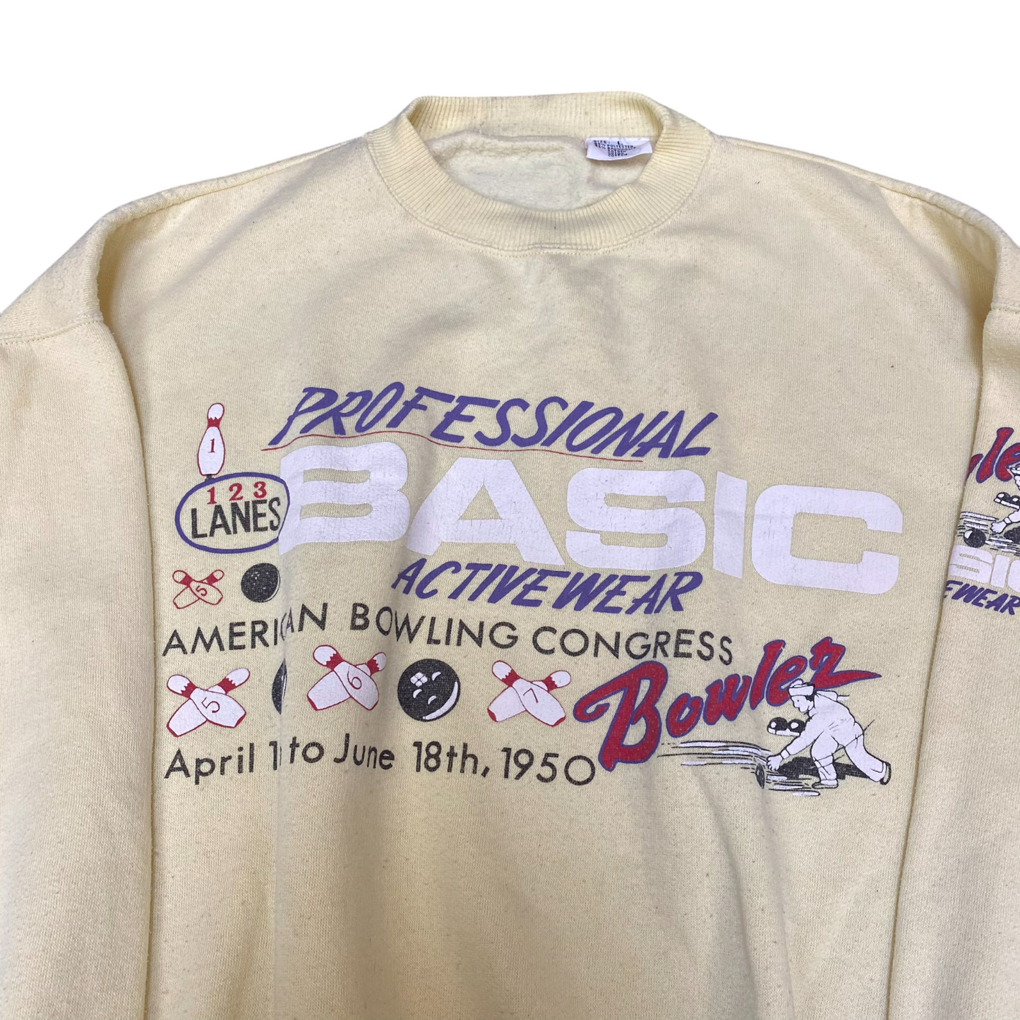 Professional Basic Activewear Sweatshirt Womens Large Yellow Graphic Crew Neck