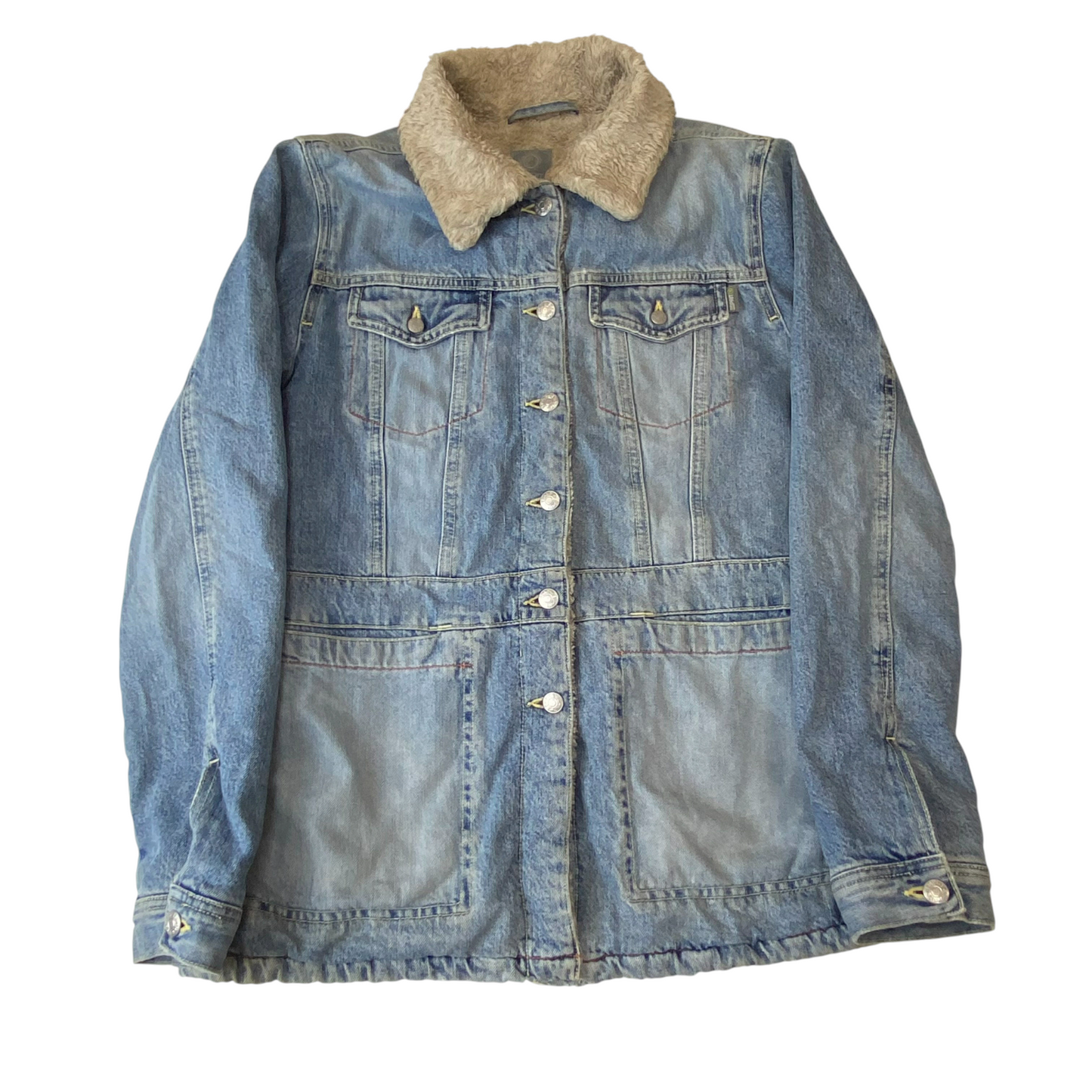 Esprit Trucker Jacket Womens M Blue Denim Sherpa Lined Long Sleeve Button Front