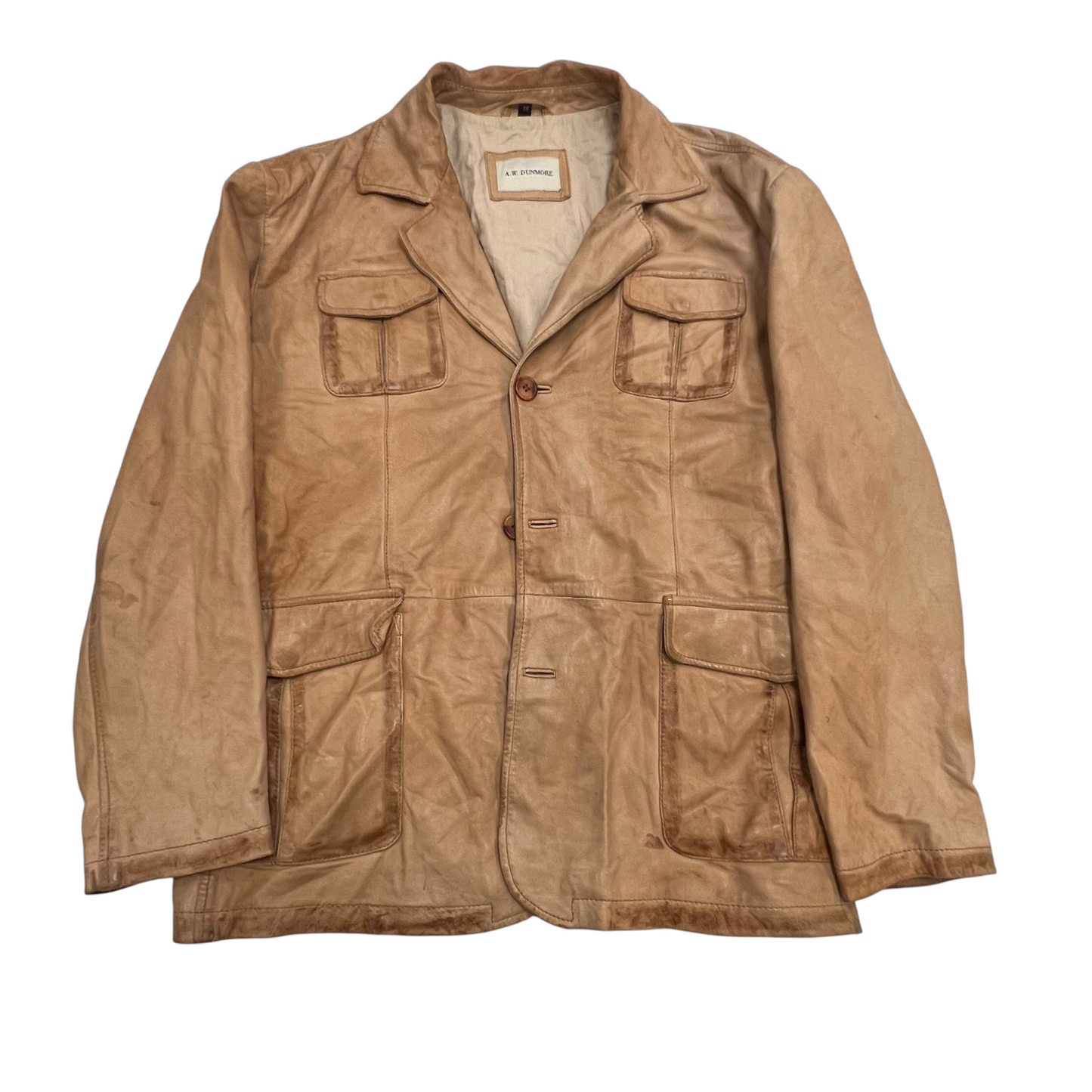 A.W.DUNMORE Faux Leather Jacket Mens Medium Brown Notch Lapel Single Breasted