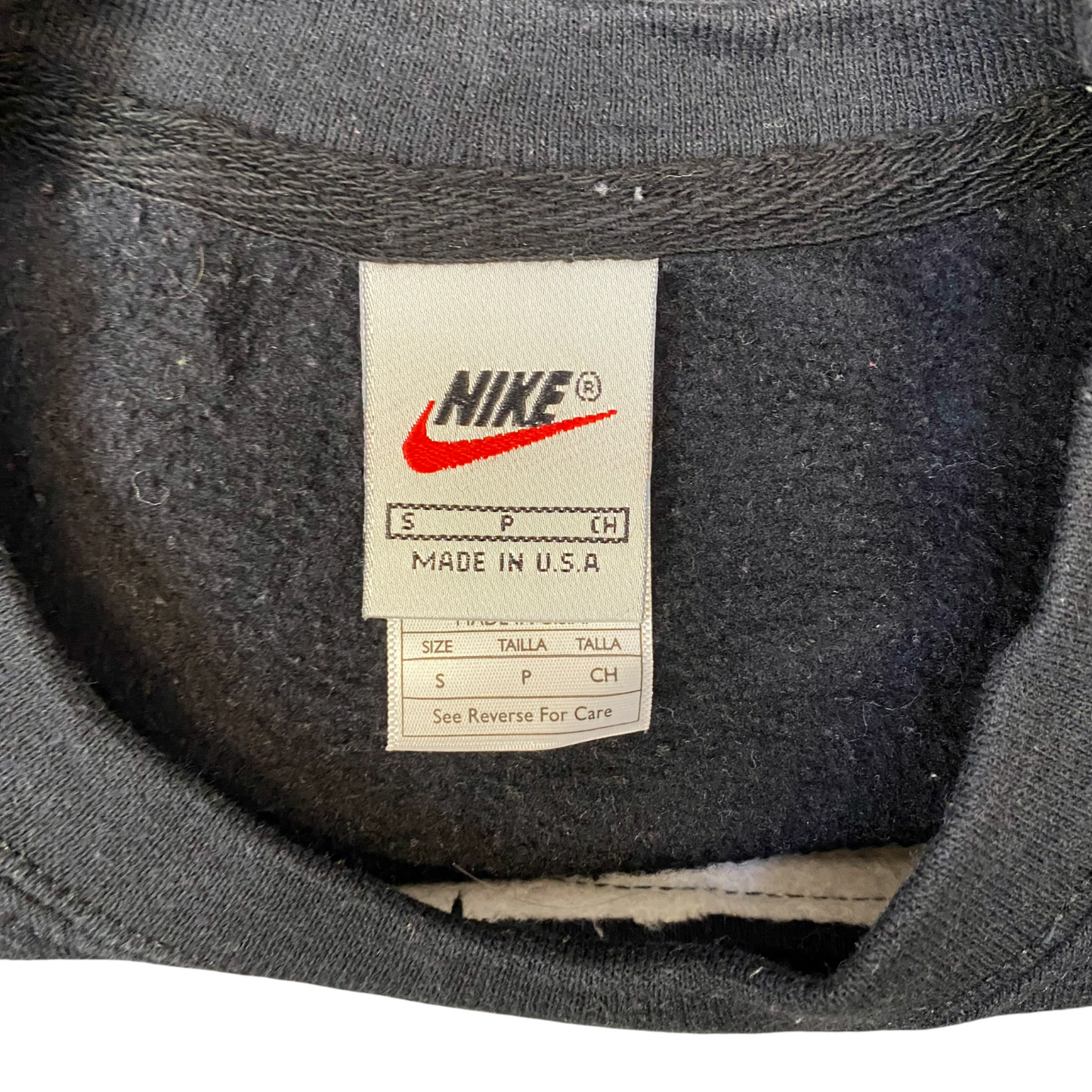 Nike Reworked Sweatshirt Mens S Black Grey Embroidered Spellout Logo Vintage Y2K