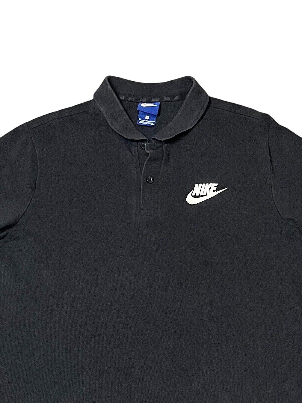 Nike Swoosh Polo Shirt Buttoned Solid Black Mens M Chest Logo