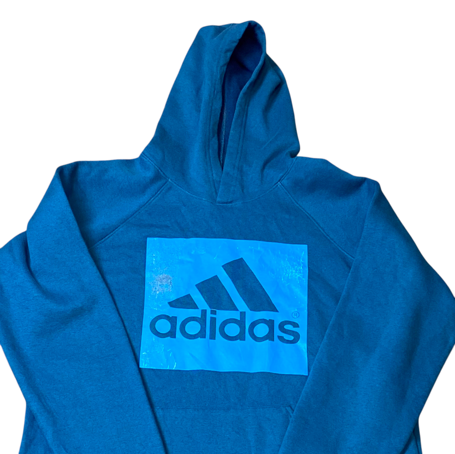 adidas Hoodie Womens MD Blue Fleece Lined 3 Stripes Panel Logo Vintage Pullover
