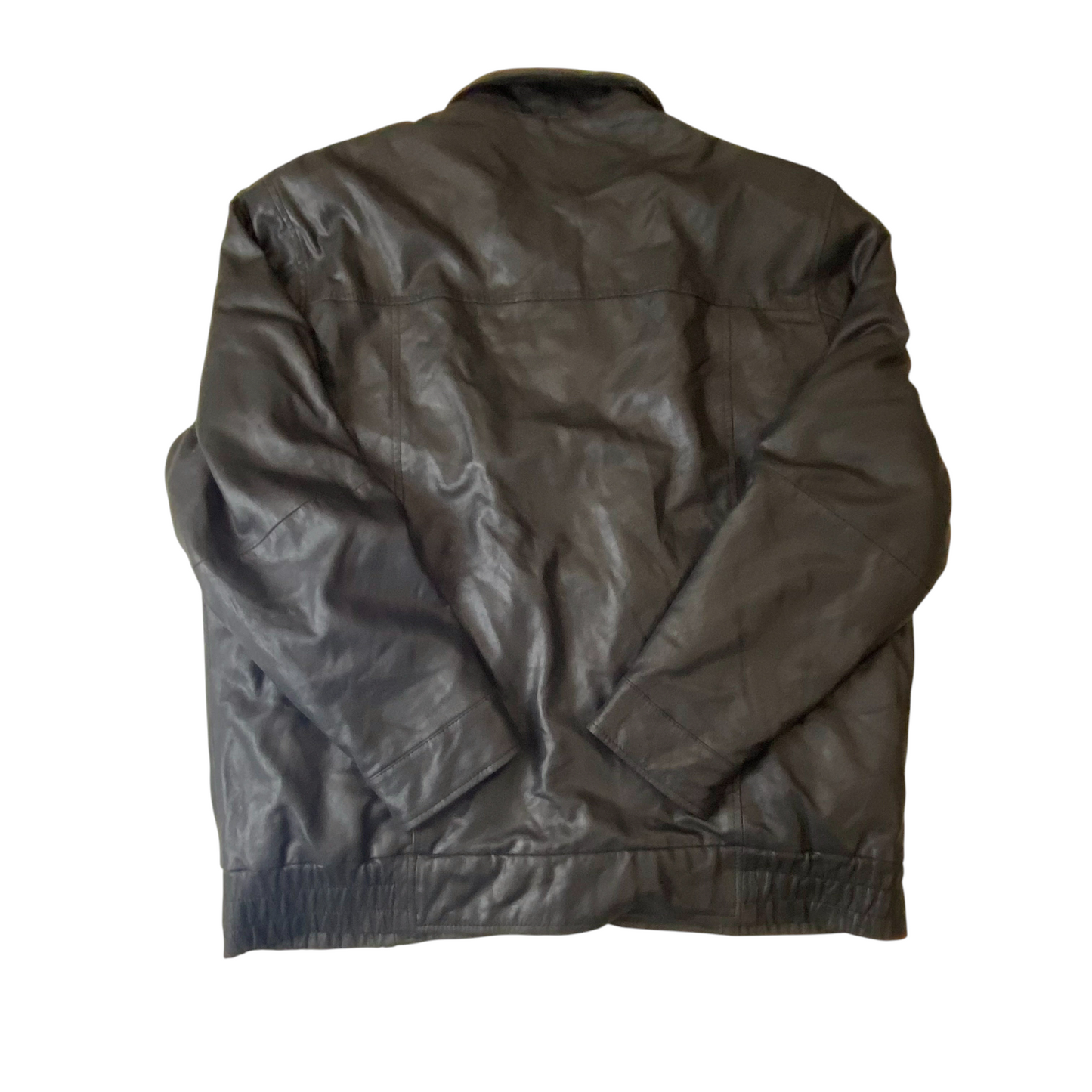 Mens Faux Leather Bomber Jacket Medium Black Long Sleeve Collared Button Front