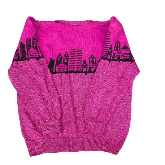 Jumper Womens Large Pink Knit Crew Neck Long Raglan Sleeve Outdoor Pullover