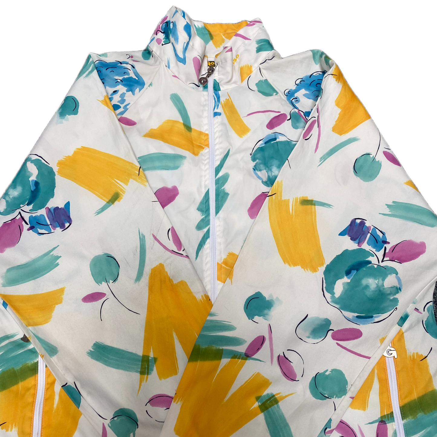 Gonso Windbreaker Jacket Womens Large White Geo Print Long Sleeve Full Zipper