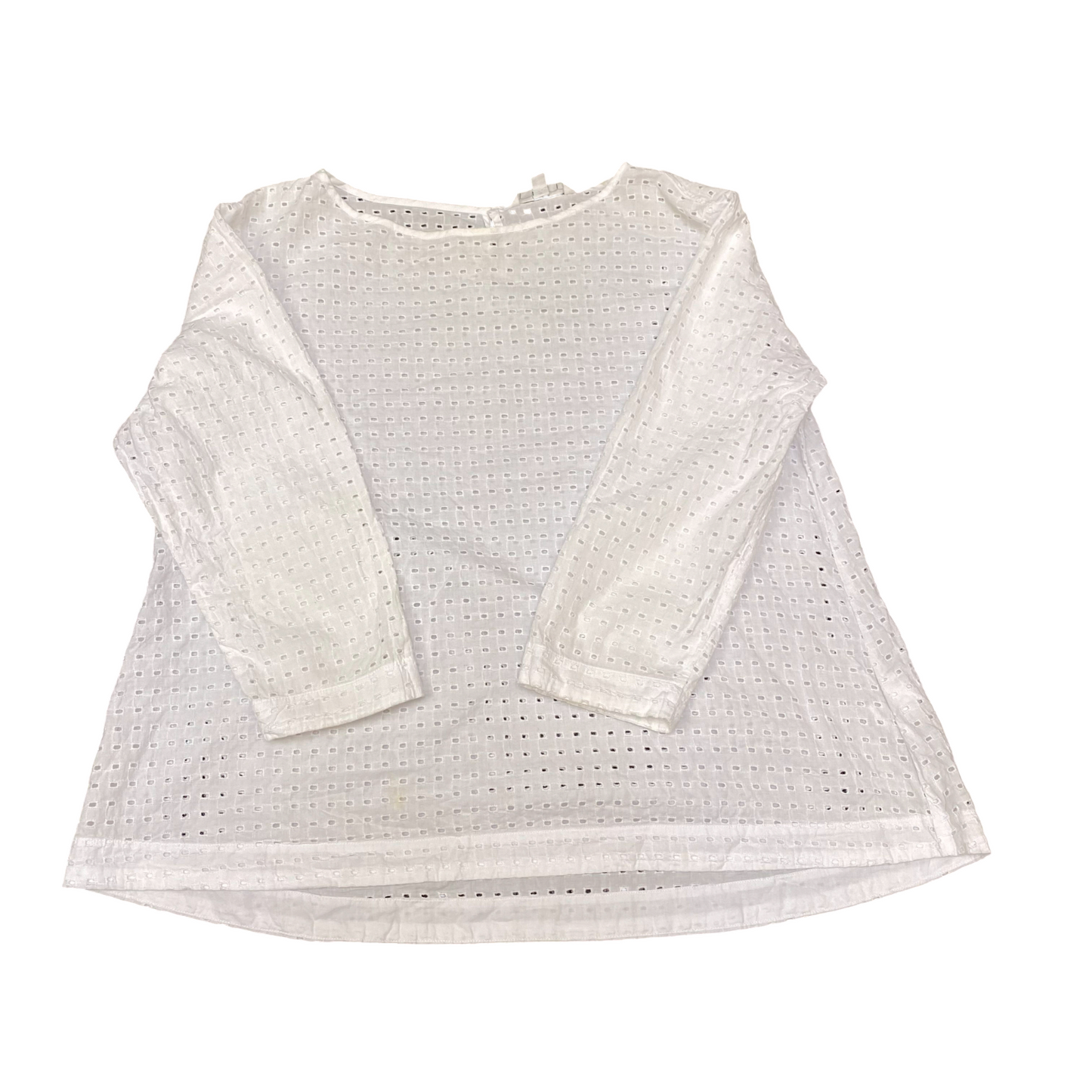 Uniqlo Blouse Top Womens L White Eyelet Long Sleeve Boat Neck Keyhole Back