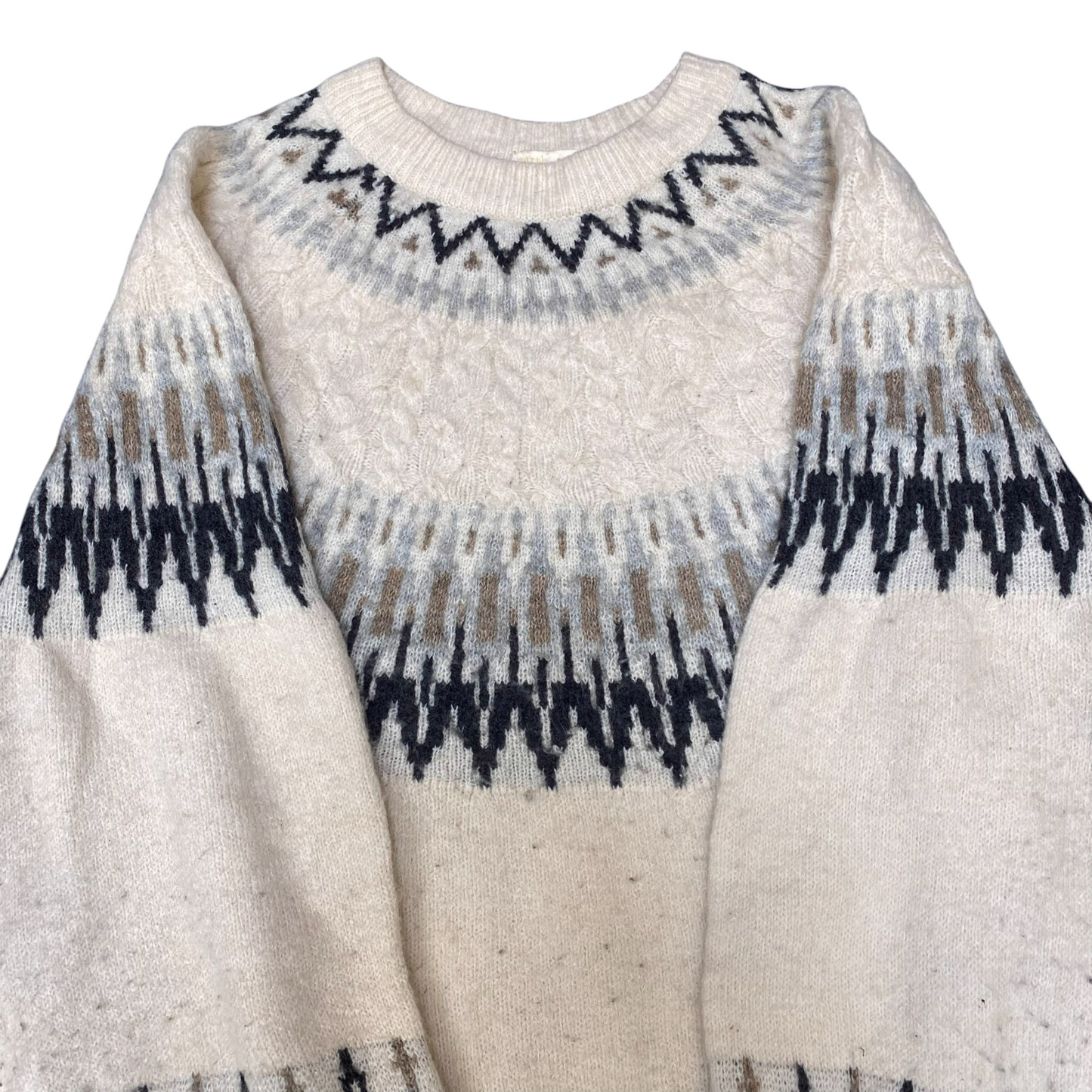 Earth Music & Ecology Jumper Womens Large Cream Fair Isle Nordic Warm Pullover