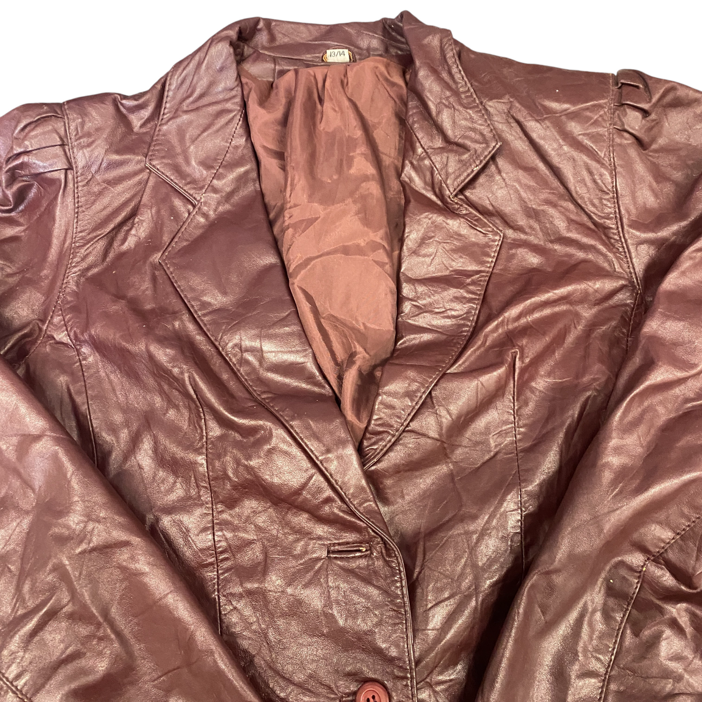 Womens Faux Leather Blazer Jacket Medium Brown Lined Notch Lapel Single Breasted