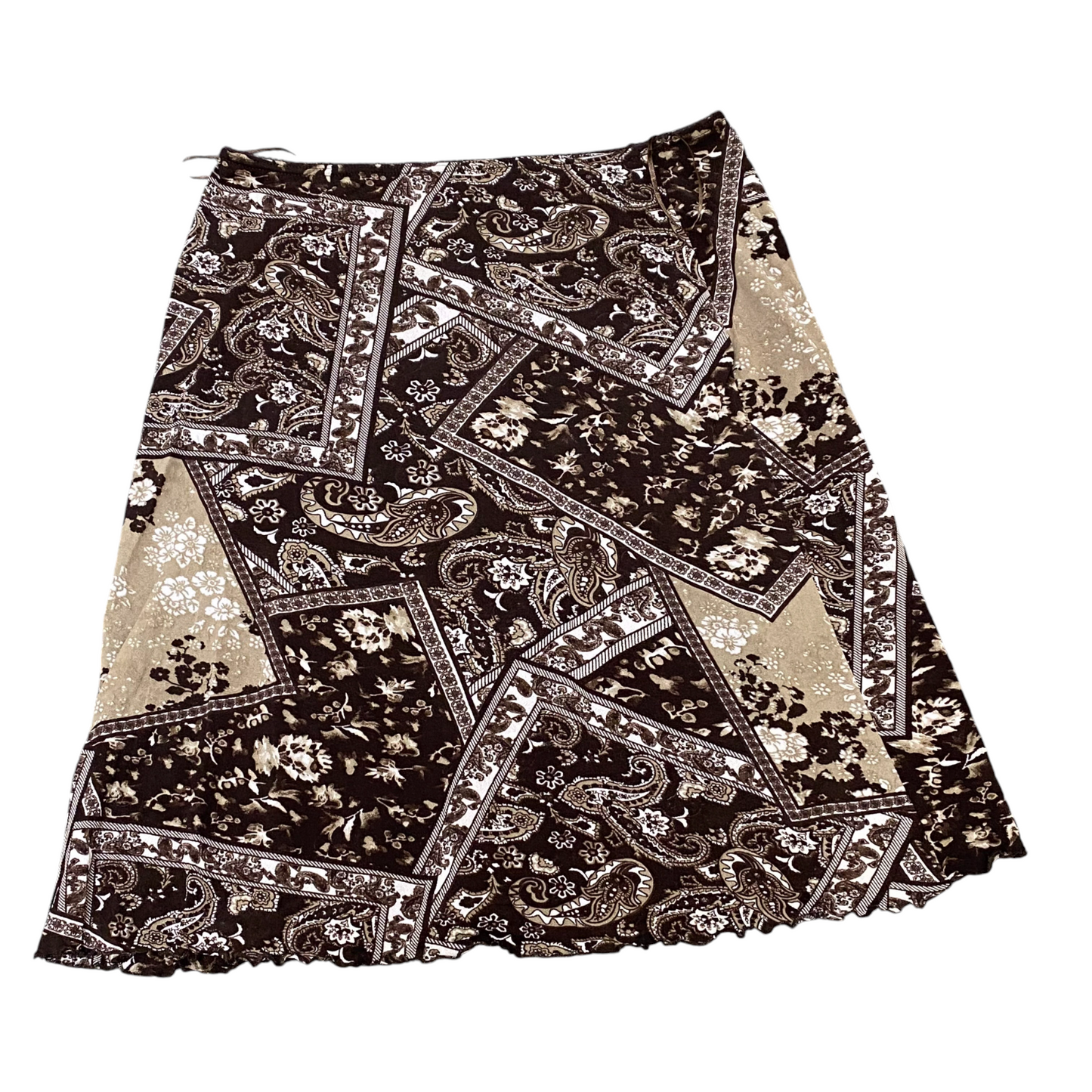 Zabaione A Line Skirt Womens M Brown Paisley Boho Print Elastic Waist Pull On