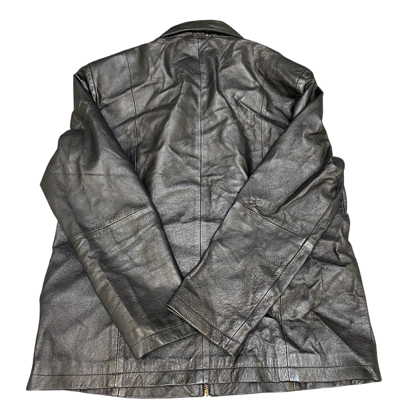 Woodpecker Genuine Leather Jacket Womens Large Black Lined Collared Full Zip