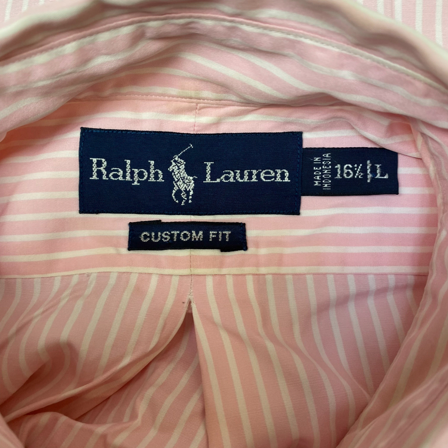 Ralph Lauren Formal Shirt Mens L Pink Striped Custom Fit Long Sleeve Button Down