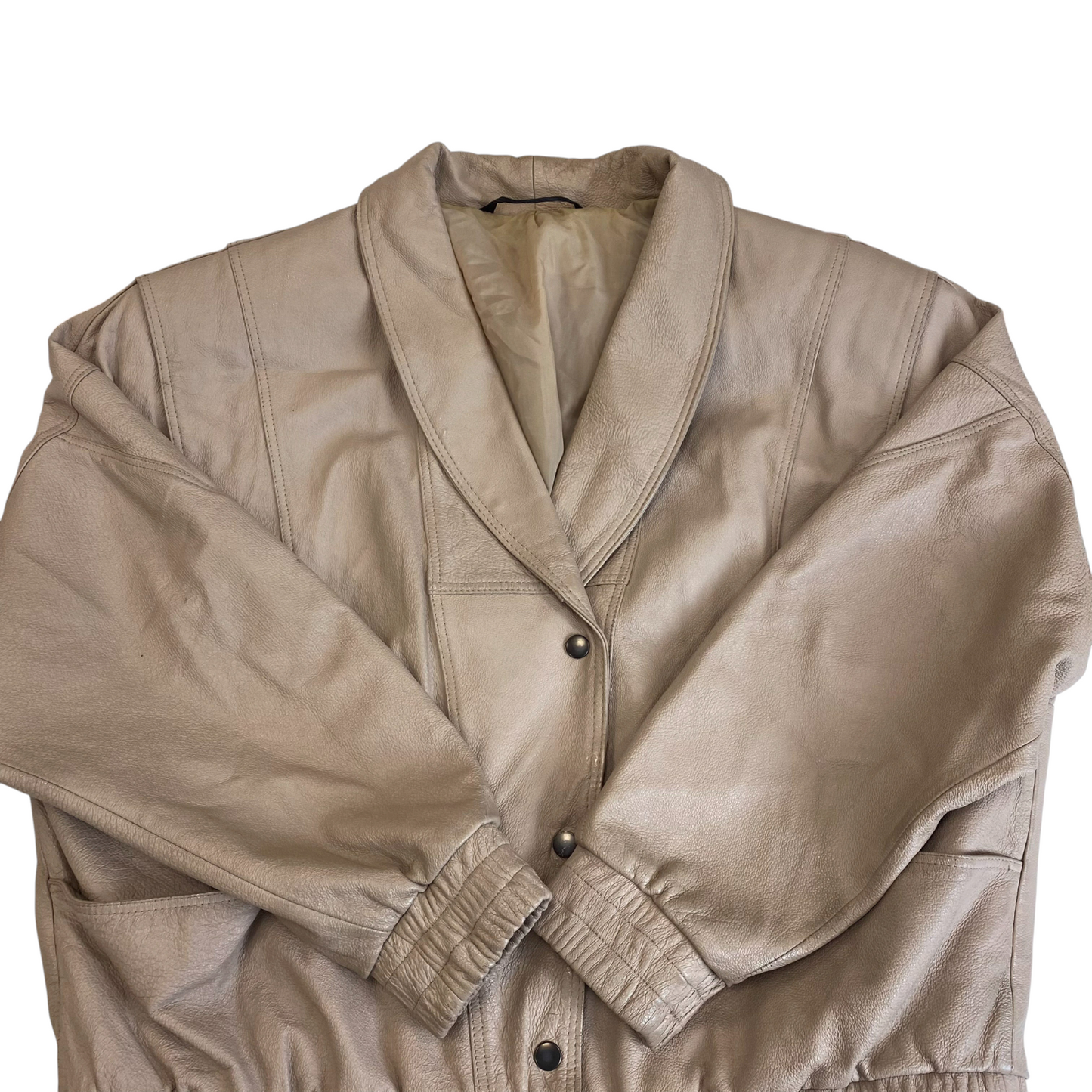 Jacket Womens XL Cream Genuine Leather Long Sleeve Shawl Lapel Snap Front