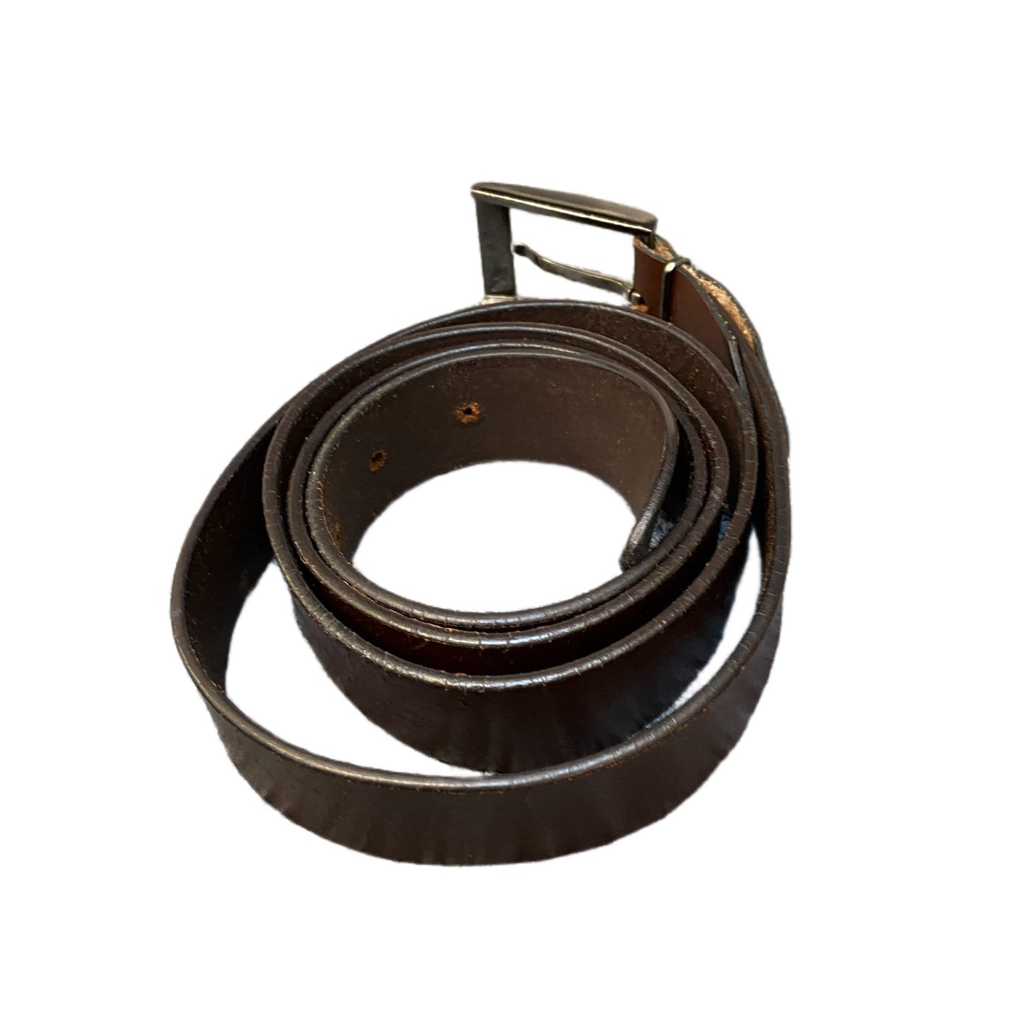 Waist Belt Men Brown Leather Adjustable Classic Gold Tone Pin Buckle 52.5 Inches