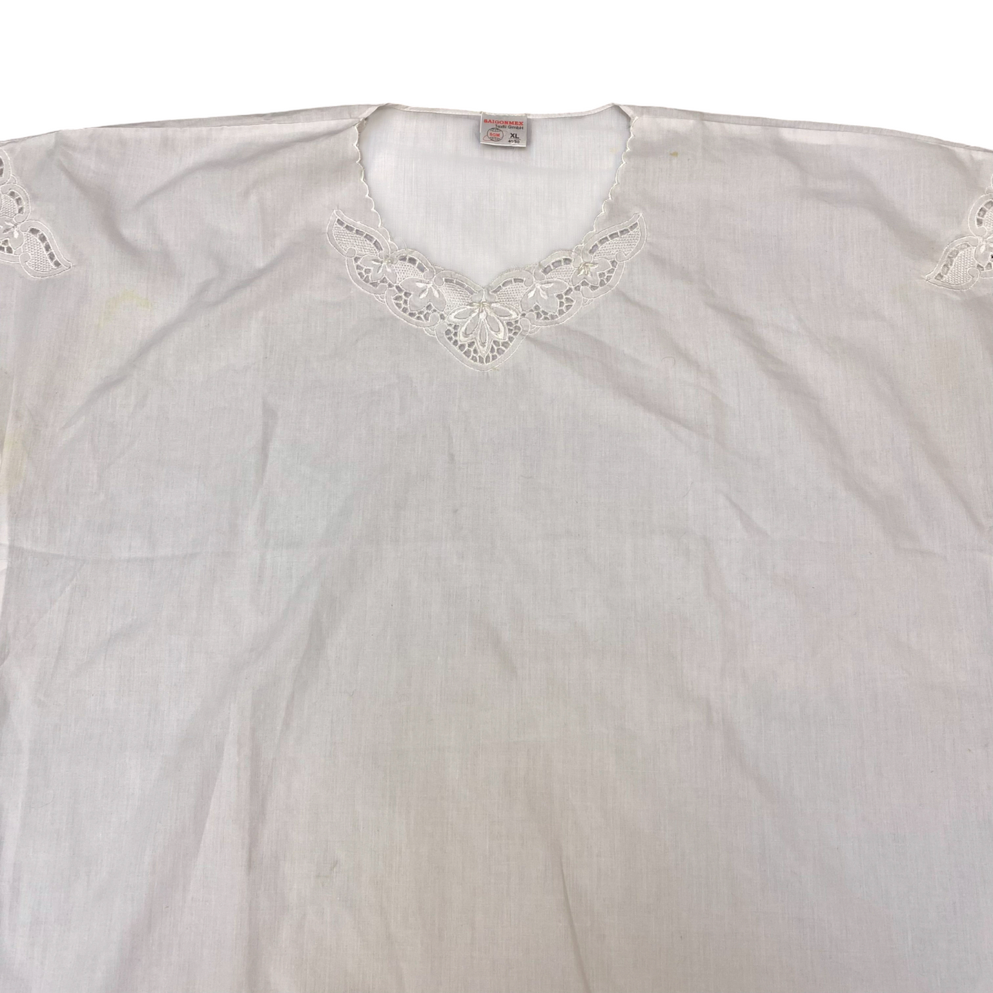 Saigonmex Blouse Top Womens XL White Eyelet Floral Casual Short Sleeve Pullover
