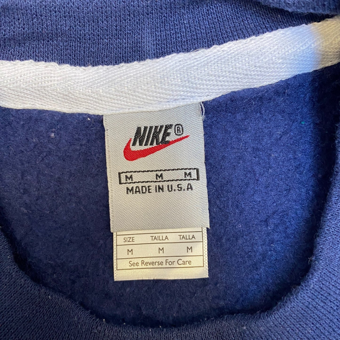 Nike Reworked Sweatshirt Mens M Grey Blue Embroidered Spellout Logo Vintage Y2K