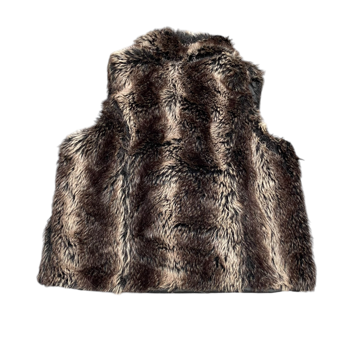 Excellium Faux Fur Vest Womens L Brown Striped Lightweight Sleeveless Open Front