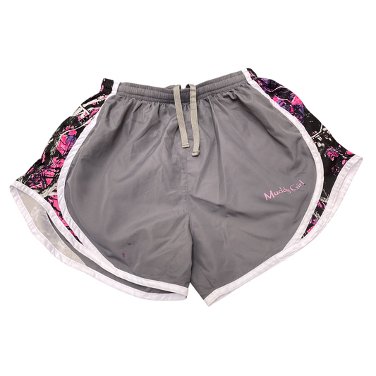 Running Sprinter Shorts Muddy Girls Medium Grey Athletic Drawstring Dophin Hem