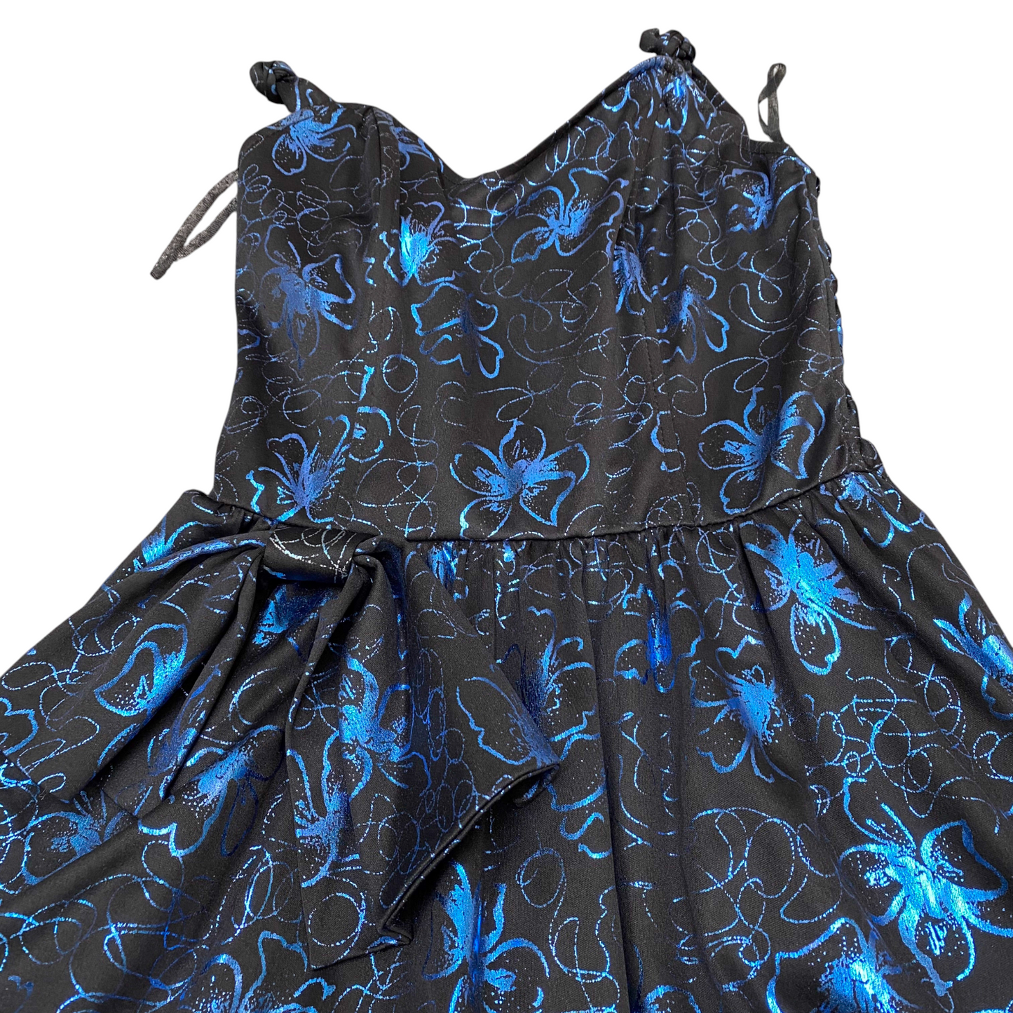 C&A Short Dress Womens S Black Floral Smocked Back Pleated Sleeveless Comfy