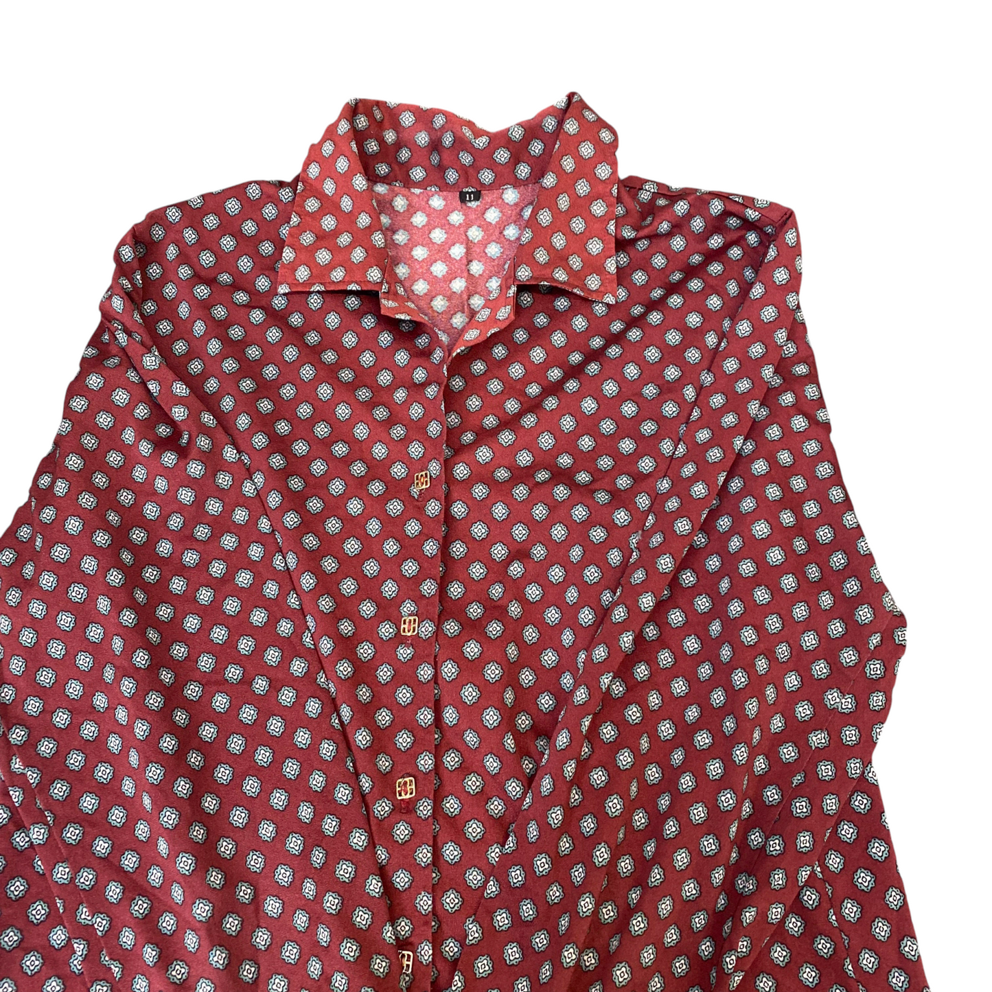 Shirt Top Womens M Red Floral Casual Long Sleeve Collared Button Front Outdoor