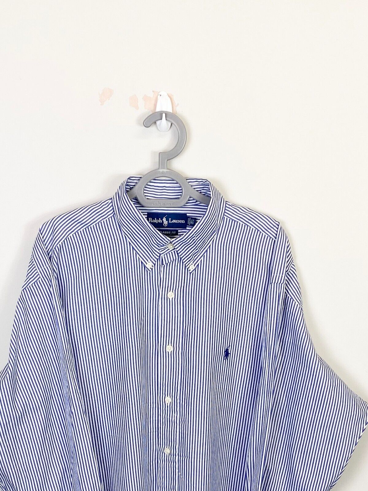 Ralph Lauren Dress Shirt Men 2XL Blue Striped Classic Small Blue Polo Pony Logo