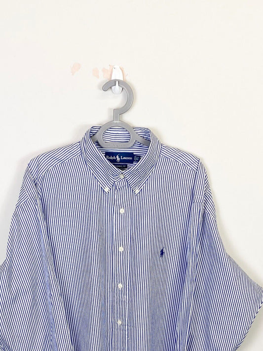 Ralph Lauren Dress Shirt Men 2XL Blue Striped Classic Small Blue Polo Pony Logo