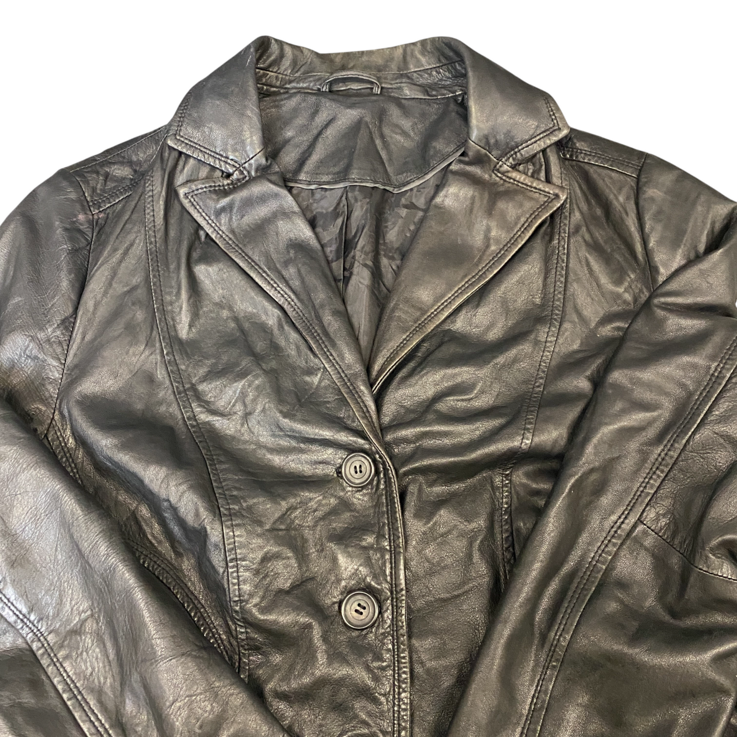 Womens Faux Leather Blazer Jacket Large Black Lined Notch Lapel Single Breasted