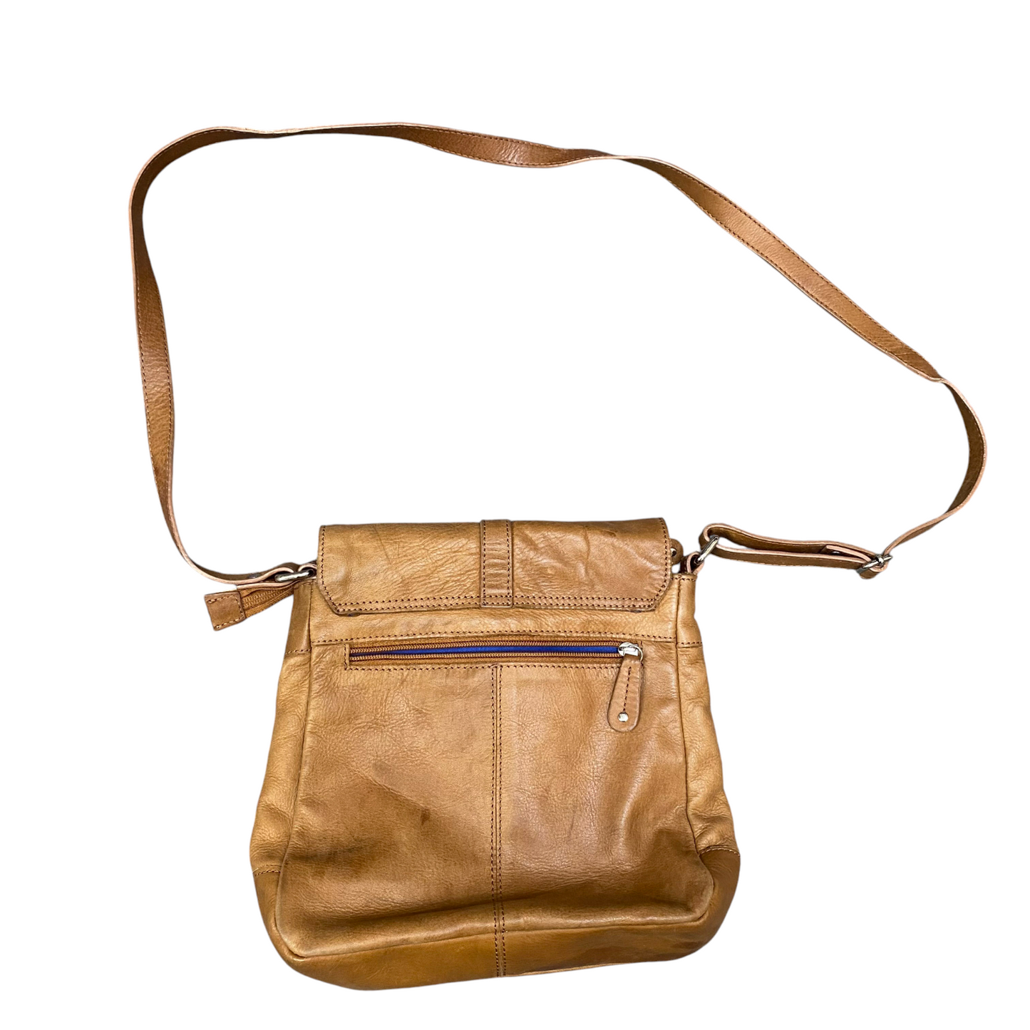 5th Avenue Crossbody Bag Womens Brown Real Leather Outer Pocket Buckle Closure