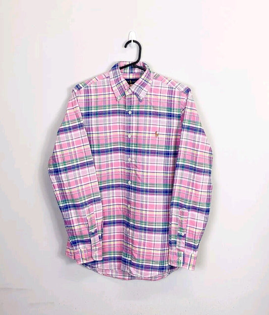 Ralph Lauren Shirt Mens Small Pink Plaid Long Sleeve Pony Logo Button Down