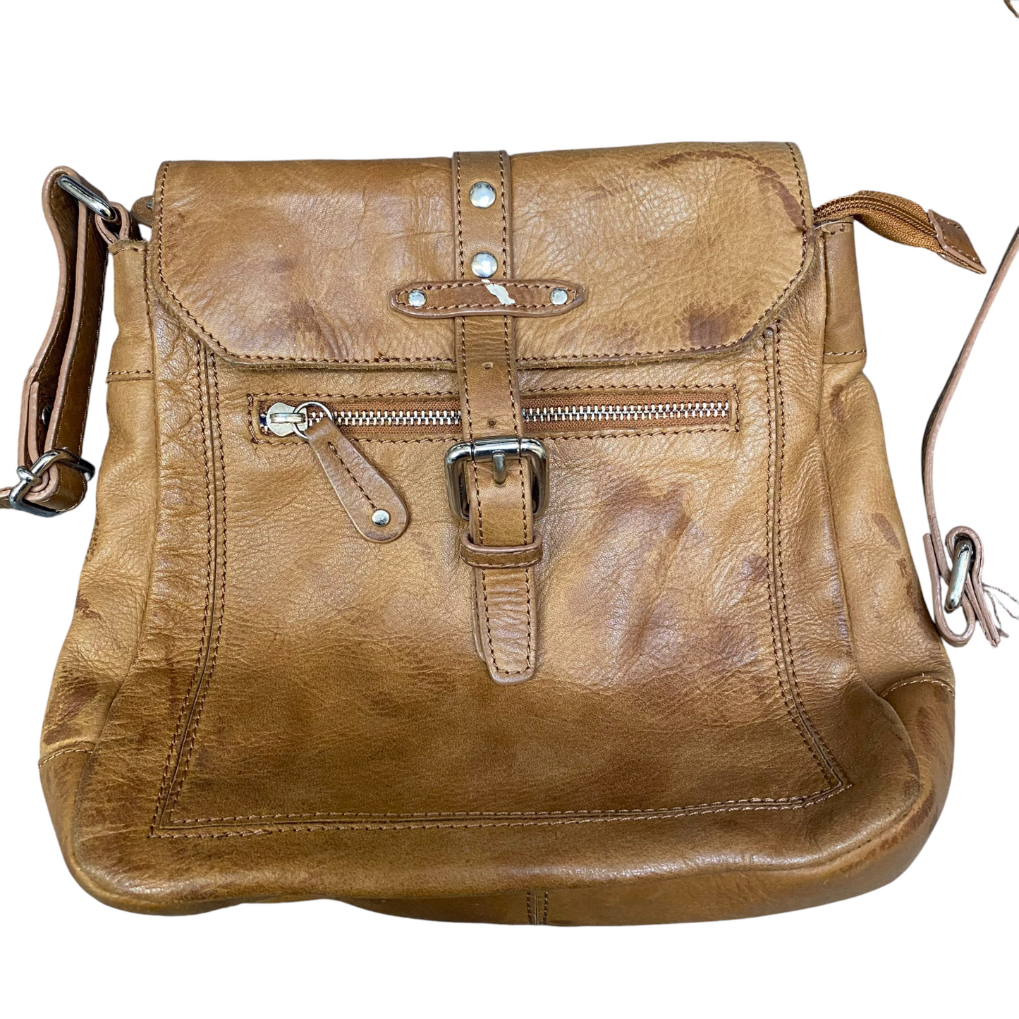 5th Avenue Crossbody Bag Womens Brown Real Leather Outer Pocket Buckle Closure