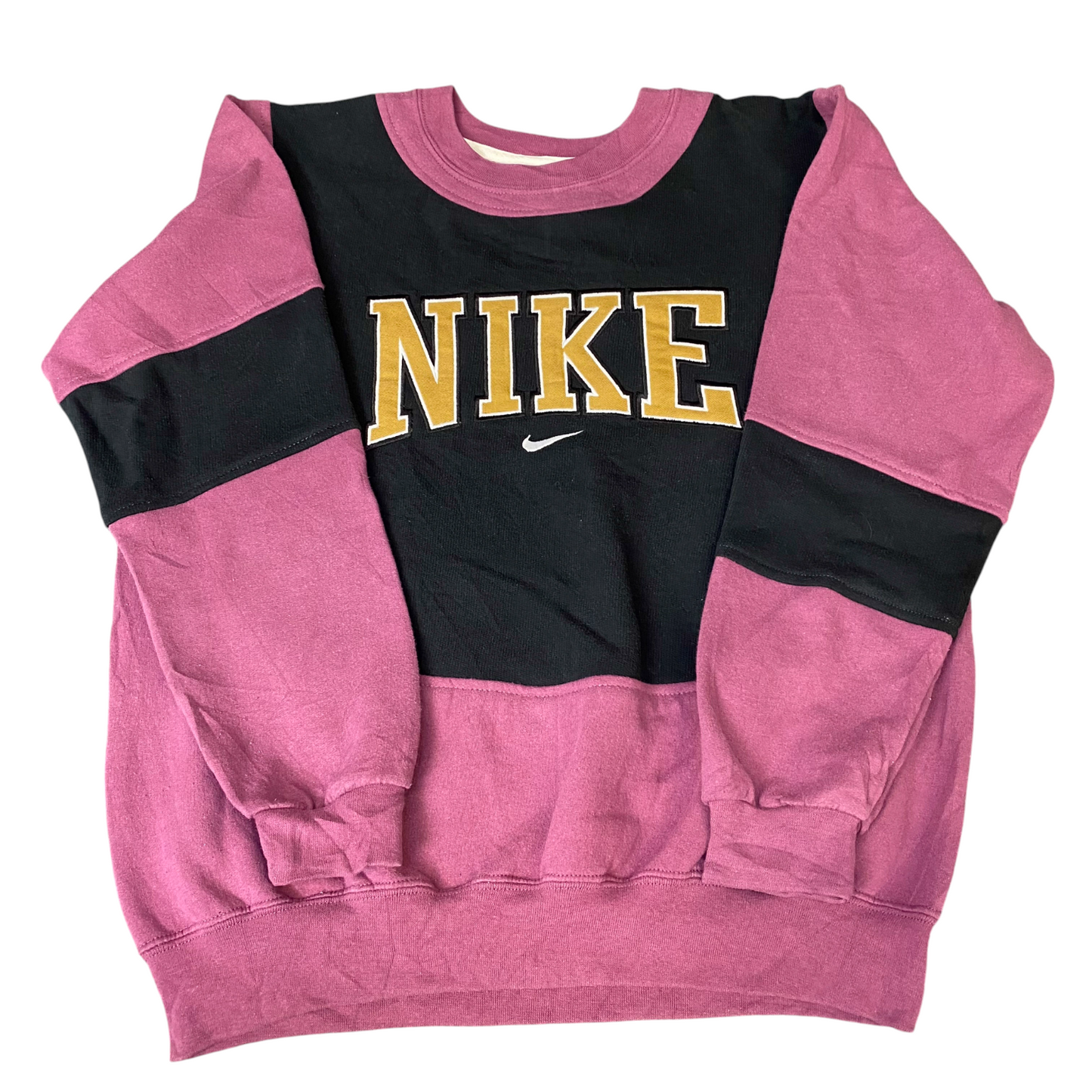 Nike Reworked Sweatshirt Mens M Pink Black Embroidered Spellout Logo Vintage Y2K