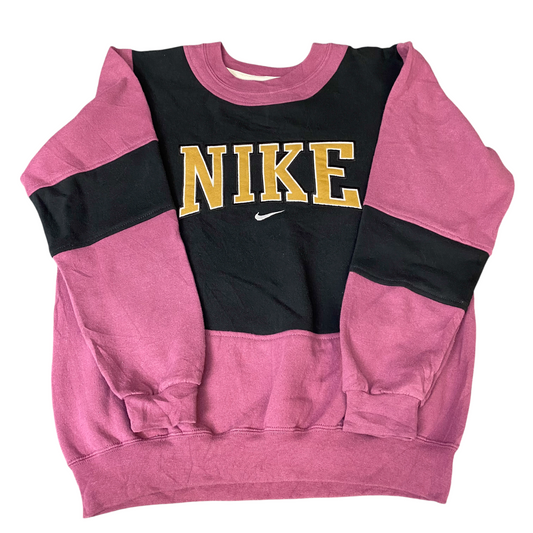 Nike Reworked Sweatshirt Mens M Pink Black Embroidered Spellout Logo Vintage Y2K