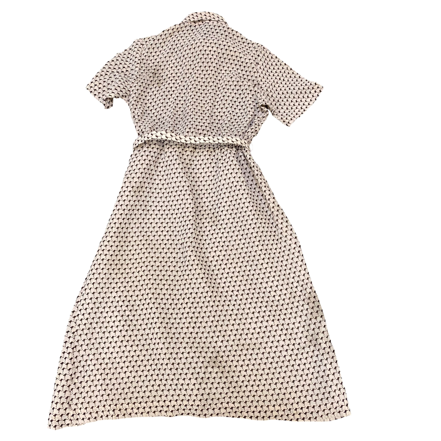 A-Line Midi Dress Womens S Brown Allover Kangaroo Print Belted Short Sleeve