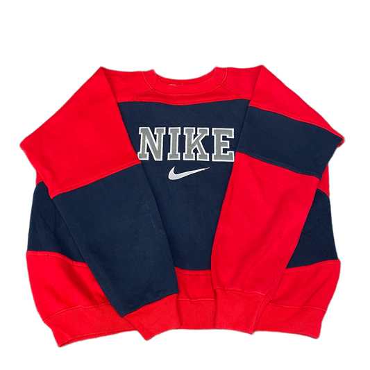 Nike Reworked Sweatshirt Mens L Navy Red Embroidered Spellout Logo Vintage Y2K